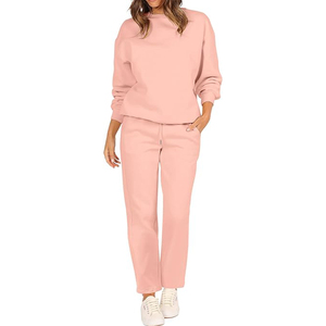 Tops de cuello redondo y pantalones de pierna ancha, chándal de gran tamaño para mujer, pulóver, conjunto de chándal de lana de alta calidad, conjuntos de salón, chándal - Product Image 5