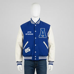 Chaqueta Universitaria para Hombre, Color Beige en el Cuerpo, Mangas Lisas de Punto Acanalado, Logotipo Frontal Personalizado, Transpirable, Resistente al Viento, Acolchada - Product Image 4