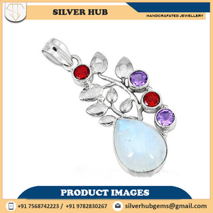 จี้925สเตอร์ลิงทำด้วยมือทรงลูกแพร์ใหญ่สีรุ้งมูนสโตนหินหลายหินจี้ที่มีเสน่ห์ - Product Image 6