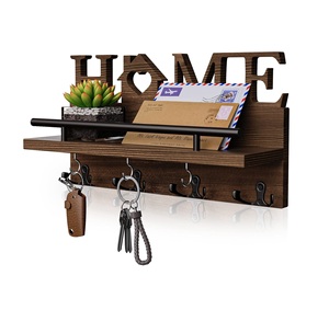 Porte-clés pour mur avec décoration de la maison Organisateur de courrier en bois avec crochets à double clé et porte-courrier Design Porte-clés mural - Product Image 1