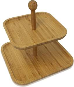 Bandeja de servicio decorativa de bambú cuadrada hecha a mano de calidad superior con 2 niveles de uso en fiesta de boda y decoración de vacaciones Tet - Product Image 4