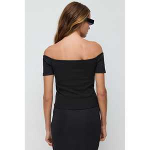 Blusa Casual de Manga Corta con Cuello Redondo y Logotipo Frontal, Corta, 100% Poliéster - Product Image 5