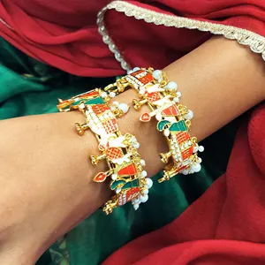 Braccialetti indiani stile Rajwadi Set oro placcato elefante in finta perla con perline braccialetti da sposa Set di gioielli indiani da donna