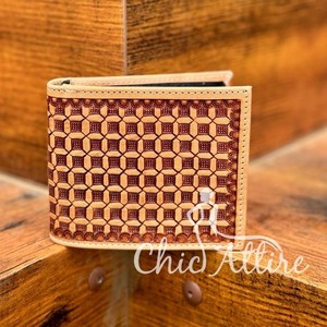 แฟชั่นใหม่กระเป๋าสตางค์หนังแบบพับสองด้านหรูหราสลักลายด้วยมือกระเป๋าสตางค์สำหรับผู้ชาย // ที่ใส่บัตรเครดิตแบบมินิมอล - Product Image 1