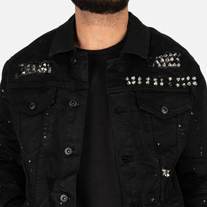 Chaquetas vaqueras para hombre de estilo callejero de alta calidad 100% algodón con logotipo frontal de diamantes de imitación Servicio OEM Precios bajos para el invierno - Product Image 3