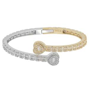 Bracelet en argent 925 plaqué or blanc avec zircone, bracelet tennis élégant, cadeau de bijoux de caractère pour elle, BRACELET COEUR EN DIAMANT - Product Image 1