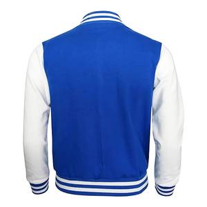 Veste universitaire bleue et blanche Conception personnalisée Doublure matelassée en coton/polyester Fermeture à boutons pression Col côtelé, poignets et ourlet - Product Image 3