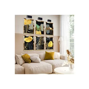 Juego de pintura MDF de 6 piezas con patrón de hoja de tema abstracto, borde de plexiglás, arte de pared sin decoloración en madera, decoración fácil para el hogar DIY - Product Image 3