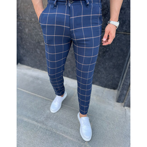 Pantalones chinos elegantes a medida para hombre, mezcla ajustada de lana y poliéster - Product Image 1