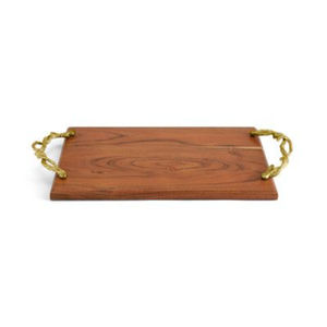 Bandeja para servir comida de madera al mejor precio, elegante mango de Metal, pátinas clásicas de bronce oscurecido dorado, sólidas personalizables para catering - Product Image 2