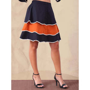Conjunto de Vestido y Falda de Algodón con Bloques de Color para Mujer Deebaco, Mangas con Volantes, Cuello Camisero, Largo por Encima de la Rodilla, Estilo Casual - Product Image 3