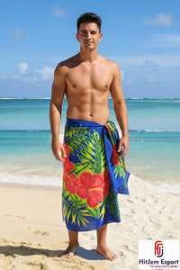 Sarong pour homme polynésien, pareo hawaïen, design personnalisé, satin poly, doux, léger, couvre-vêtement de plage - Product Image 2