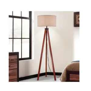 Classic Lighting Wooden & Metal Floor Lamp Natural Wood Black Powder Coated Iron Pipe With White Fabric Shade Hot Sale Floor Lam