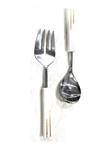 Juego de ensalada de acero inoxidable con mango de mármol con caja de regalo personalizada, juego de cuchara y tenedor para servir ensalada - Product Image 2