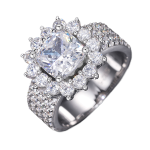 Anillo de Compromiso y Matrimonio de Plata de Ley 925 con Moissanita Certificada, Estilo Hip Hop con Forma de Cruz, Chapado en Rodio para Mujeres y Hombres - Product Image 1