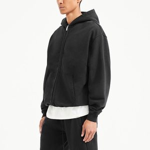 Logo personnalisé OEM Sweats à capuche zippés 100% coton pour hommes, avec double fermeture éclair, à capuche surdimensionnée, à motif uni - Product Image 3