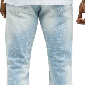 Jean droit délavé bleu clair pour homme, coupe droite, poids moyen, style streetwear décontracté, effet délavé et déchiré, coupe classique - Product Image 4