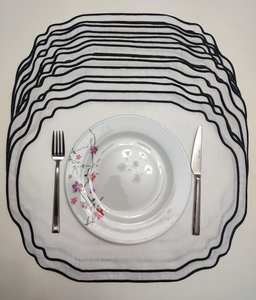 Manufacturer Embroidery Scallop Border <b>Placemat</b> for Home Restaurant High Quality Linen Mats Table Decoration - Product Image 1