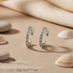 Boucles d'oreilles créoles tendance pour femmes, en argent 925, zircone cubique, plaqué rhodium, or 14K 18K, or rose, perle principale, cadeau parfait - Product Image 3