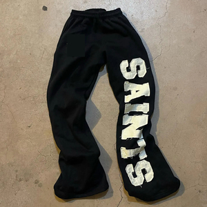 Vente de vêtements de créateur, pantalon de survêtement personnalisé délavé à l'acide, imprimé graphique, coupe masculine, bordure effilochée, délavé au soleil, pour un style décontracté, évasé ou droit - Product Image 5