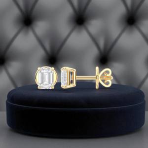 2.00 CT F/VS <b>Emerald</b> Cut Lab Grown Diamond Four Prong Set <b>Stud</b> Earring Made in 925 Sterling Silver For Unisex - Product Image 5