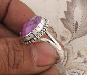 Anillo de piedras preciosas de cabujón ovalado turquesa compuesto Anillo de dedo medio de compromiso bohemio de Plata de Ley 925 - Product Image 4