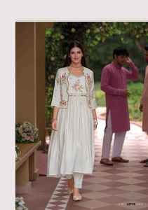 Calidad de exportación India Estilo moderno Mejor tela Pure Viscose Silk Kurti Pant & Koti con trabajo manual Compras en línea India para la venta - Product Image 6