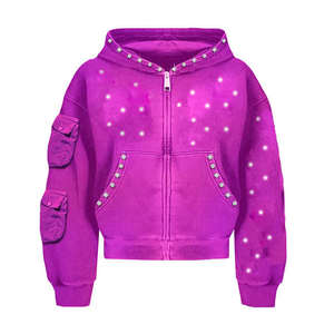 Sudadera con Capucha Extra Grande para Adultos, con Pedrería de 5mm y Lavado Ácido, Sudadera Personalizada Unisex para Hombre - Product Image 2