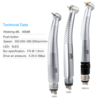 Pieza de mano dental de alta velocidad con fibra óptica, autoclavable, con 6 orificios y 4 modos de pulverización