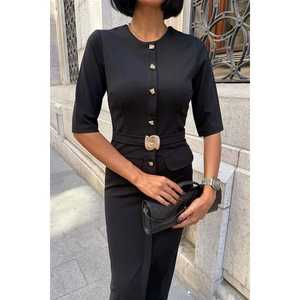 Vestido Midi Ajustado con Detalle de Cinturón 2909, Silueta Cómoda - Product Image 2