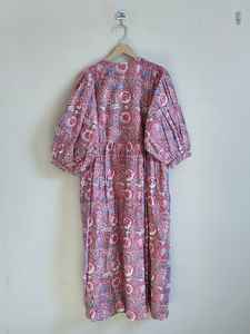 Robe longue décontractée d'été pour femmes, à manches longues, col en V, en coton imprimé à la main, à motifs floraux - Product Image 4