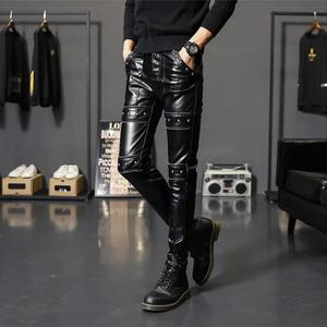 2024 nuevos pantalones de motorista de piel sintética para hombre de invierno y primavera, pantalones de moda de cintura media para motocicleta, ropa de escenario para Club - Product Image 2