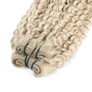 Extensions de cheveux bouclés Weft 3C # Cheveux humains russes européens vierges 100% naturels, blond platine 60a, doux et lisses - Product Image 2