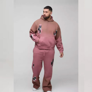 Automne saison adultes grande taille 100% coton survêtement respirant et écologique imprimé et lavé ensembles de motifs solides - Product Image 1