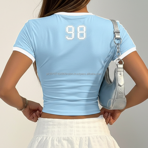 Summer Short Sleeve <b>Crop</b> <b>Top</b> Tee O- Neck Women New Gym Sports Regular Fit Solid Premium Pattern - Product Image 3