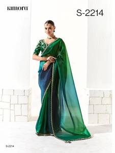 Saree de créateur à base de tissus de qualité supérieure avec blouse de travail manuel Collection disponible au tarif de gros idéal pour une tenue de fête. - Product Image 5