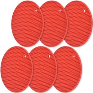 Pack of 6 Non-Slip Heat-Resistant Round Silicone <b>Trivets</b> Red 4mm Thick Model SA441 - Product Image 1