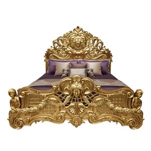 Lit majestueux de style victorien royal, luxueux, doux, en bois de palissandre massif sculpté à la main, avec détails sculpturaux, chambre à coucher de style palais - Product Image 1