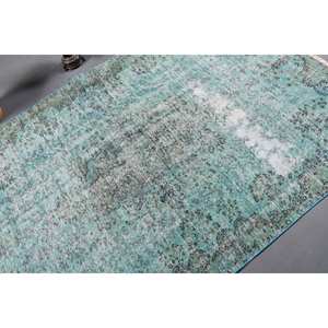 Alfombra turca antigua azul verde de 5x7 pies, lana clásica de área grande con respaldo de látex, patrones abstractos rectangulares para uso en el pasillo - Product Image 5