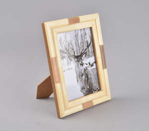 Handcrafted Bone And <b>Resin</b> Stripe Photo <b>Frame</b> Natural Beige And Brown Tones Desktop Display For Rustic Farmhouse Decor Unique - Product Image 2