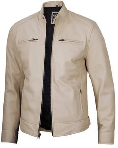 Blouson Cafe Racer en cuir beige pour hommes Dodge - Product Image 1