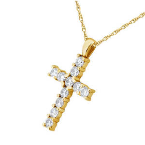 <b>14k</b> Yellow <b>Gold</b> Prong-Set Diamond Cross Pendant <b>Necklace</b> (0.55ct) - Product Image 1