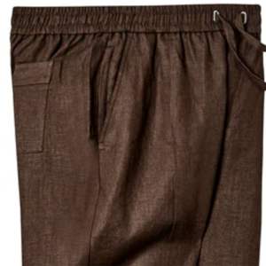 Pantalon en lin marron classique avec cordons de serrage en bois verni, design polyvalent et tissu respirant - Product Image 6