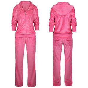 Offre Spéciale 2025 femmes coupe ajustée hiver rose couleur velours survêtement dames 2 pièces ensemble velours costumes à capuche sport survêtement - Product Image 1