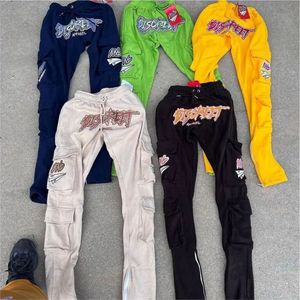 Custom Men's Lightweight Jogger Cargo Pants with for Puff Print Zippered Cuffs Multi-Pocket Flared Sweatpants Distressed Wash - Product Image 1