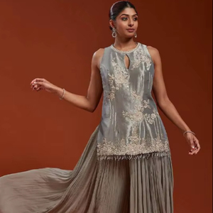 Broderie Séquence Travaillé Top-Plazzo Et Dupatta Set - Product Image 1