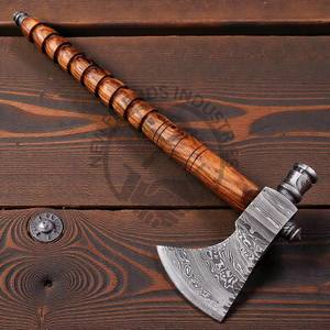 Hacha de Acero de Damasco Hecha a Mano Personalizada, Hacha Tomahawk Forjada de Alta Calidad con Mango de Madera de Palisandro Grabado a Mano - Product Image 2