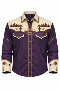 Camisa Vaquera Occidental Unisex Personalizada con Ribete en Contraste, Manga Larga, Bordada, Estilo Rodeo, Abotonada, Vintage, Casual, Corte Ajustado - Product Image 1