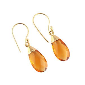 Boucles d'oreilles en forme de poire, plaqué or 24k, minimaliste, citrine, quartz, goutte d'eau, crochet, boucle d'oreille de fête, vente d'usine - Product Image 1