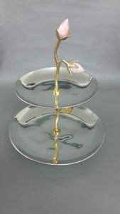 Soporte para Tartas Decorativo Moderno y Ecológico, Elegante Plato Escalonado Dorado, Molde de Acero Inoxidable, Soporte para Postres con Diseño Floral y de Hojas - Product Image 4